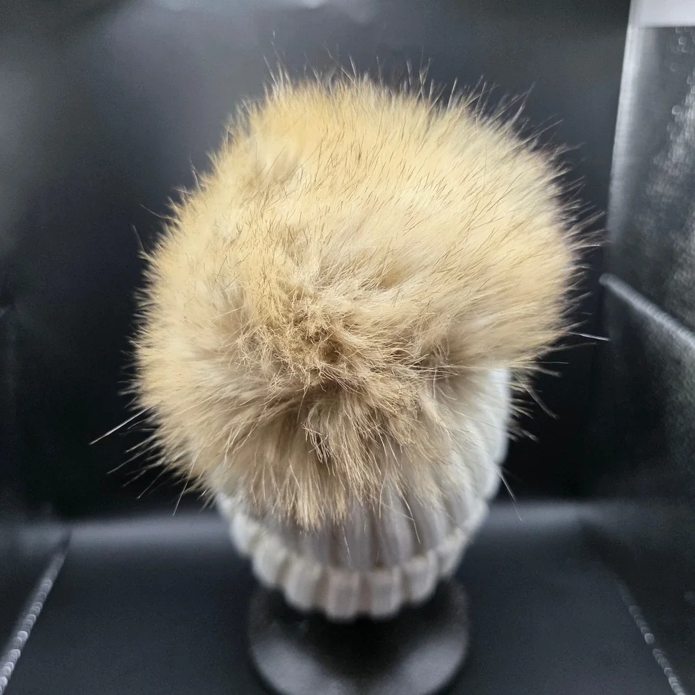 FURTALK Women Cream White Cable Knit Beanie Faux Fur Pom Pom Winter Hat